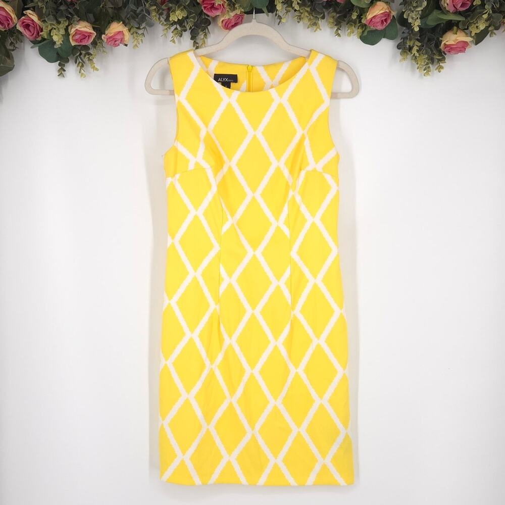 Alyx Sleeveless Yellow and White Diamond Geometric Print Dress Size 4